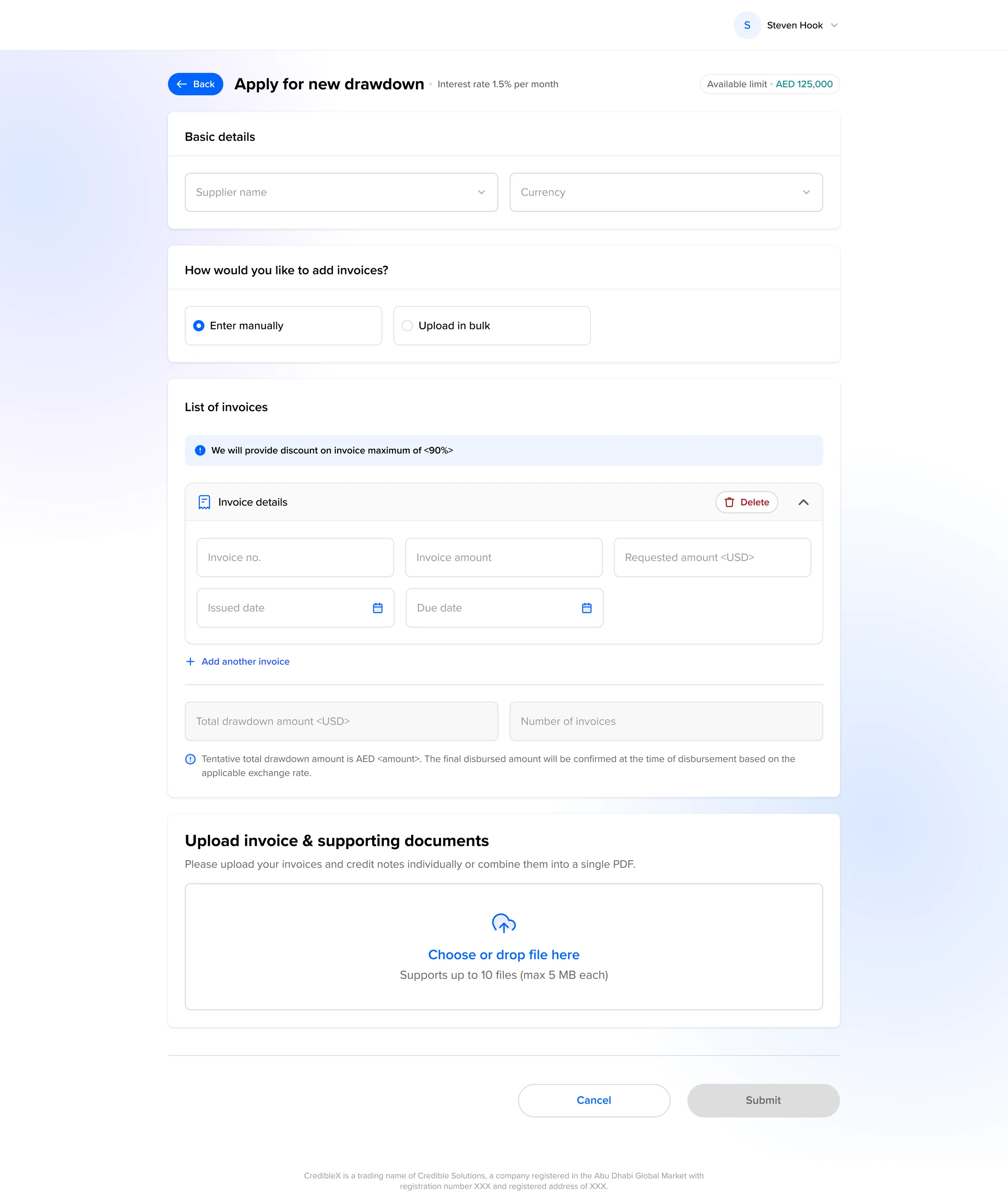 Original manual invoice entry flow