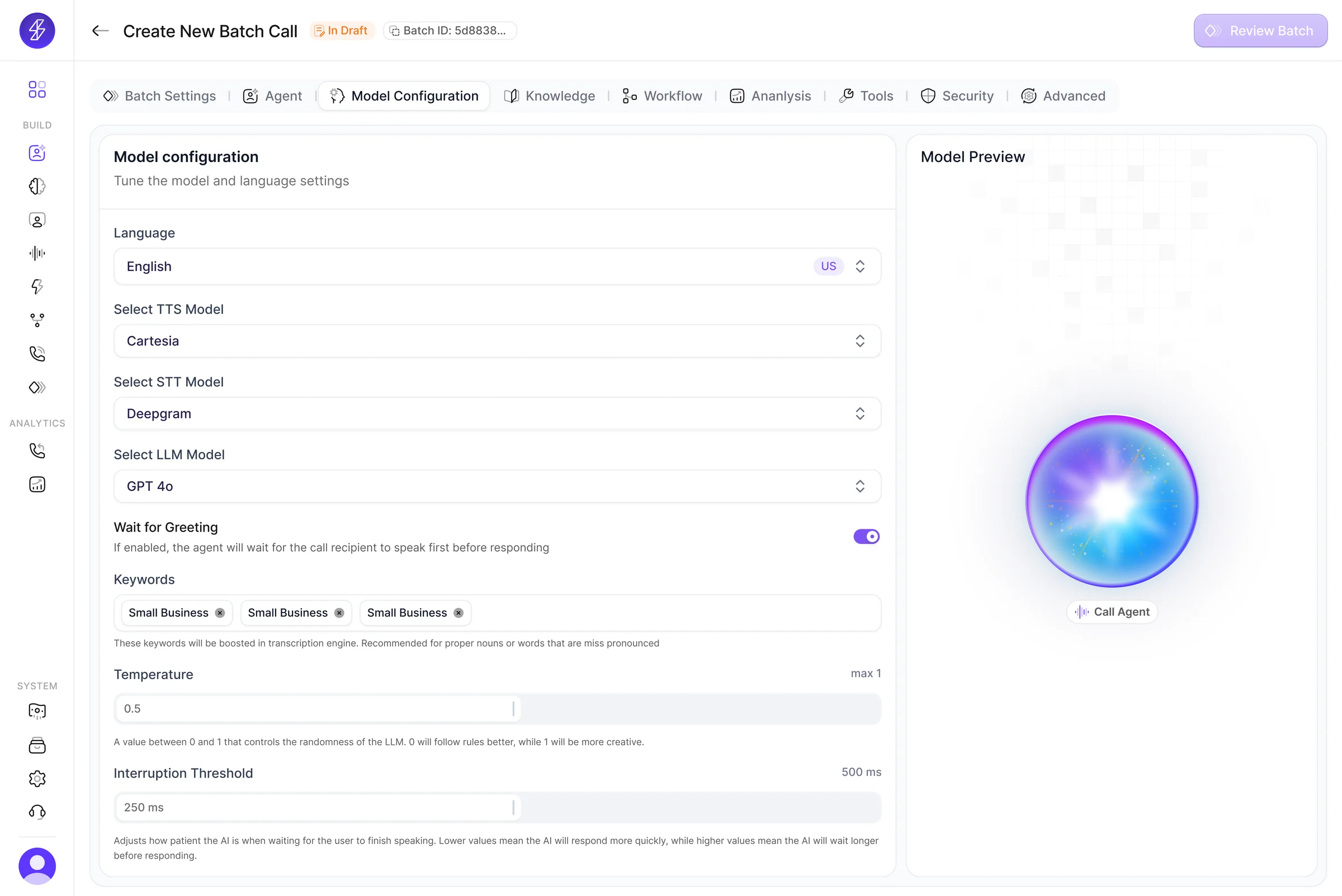 Advanced model settings