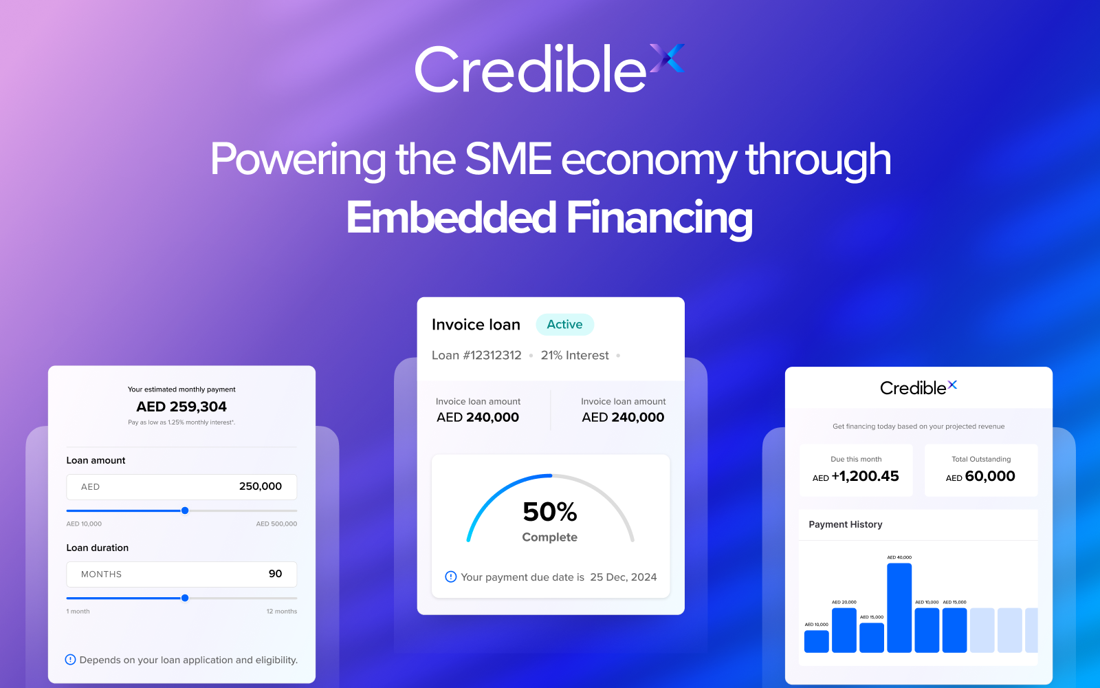 CredibleX lending platform showing loan management and credit assessment interfaces